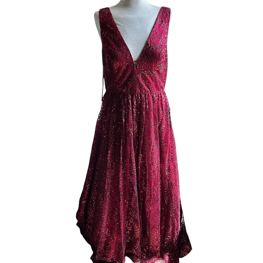Blondie Nites Burgundy Sequin Gown Princess Fairycore Prom Gala Size 13 NWT - Picture 2 of 13